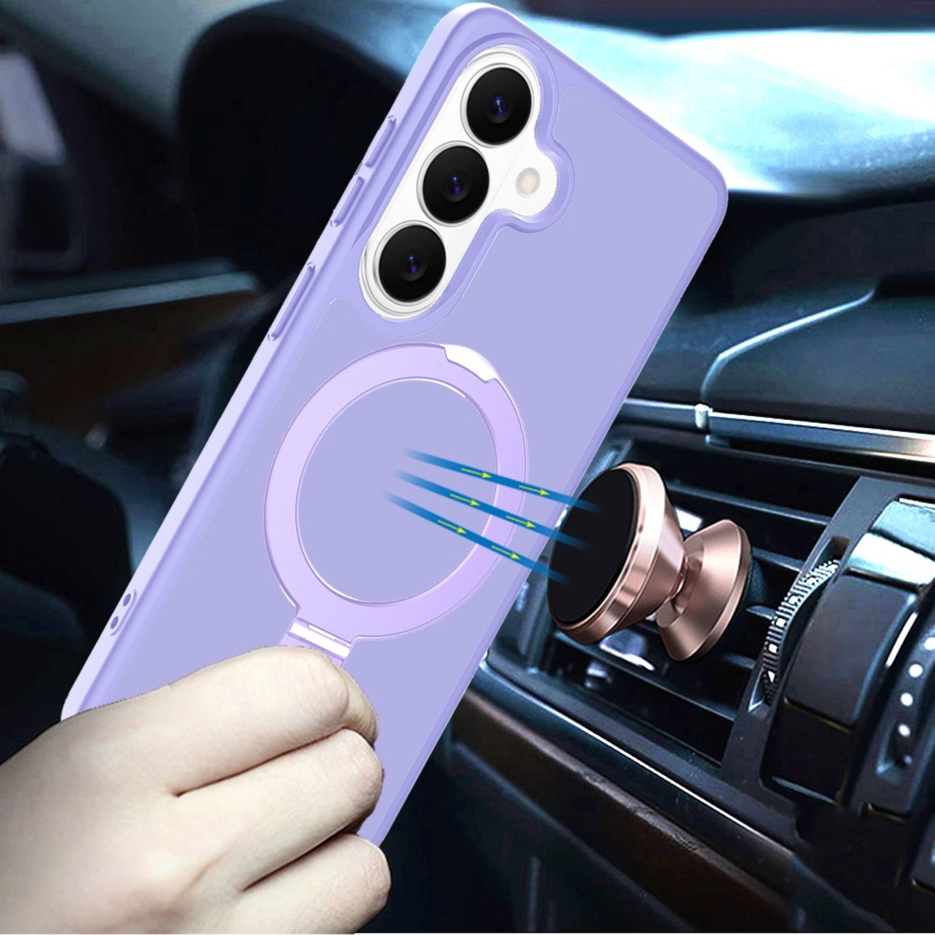 Left. Kitcheniva - Rugged Metal Circle Ring Stand Phone Case With Tempered Glass For Samsung Galaxy S26+ Light Purple - Light Purple.
