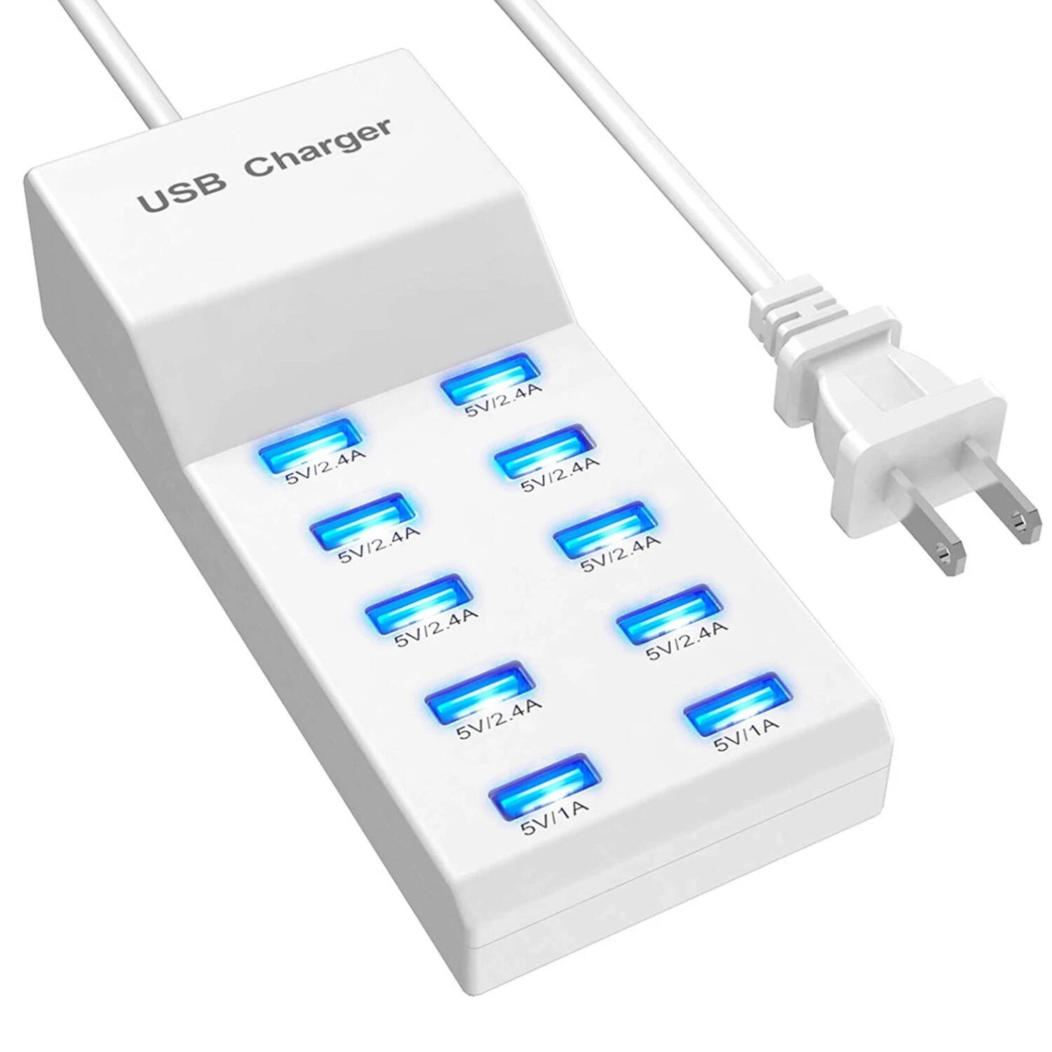 Home Collection - 10-Port USB Charging Station Hub 50W Rapid Fast Charger - White