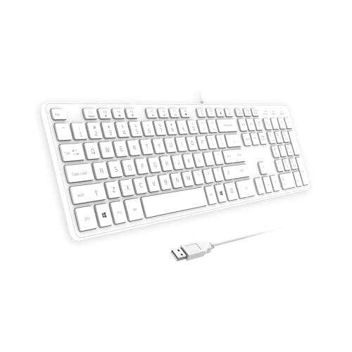 Front. Pacoar Cade - Wired Usb Comfortable Quiet Chocolate Keys Durable Ultra-slim Computer Keyboard For Pc Windows 11/10/8/7/xp/vista - white.