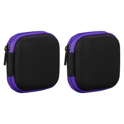 Front. Unique Bargains - 2pcs Earphone Case, 2.95x2.95x1.38in, Portable Earbud Carrying Case Storage Bag for In-Ear Headphones - Purple.