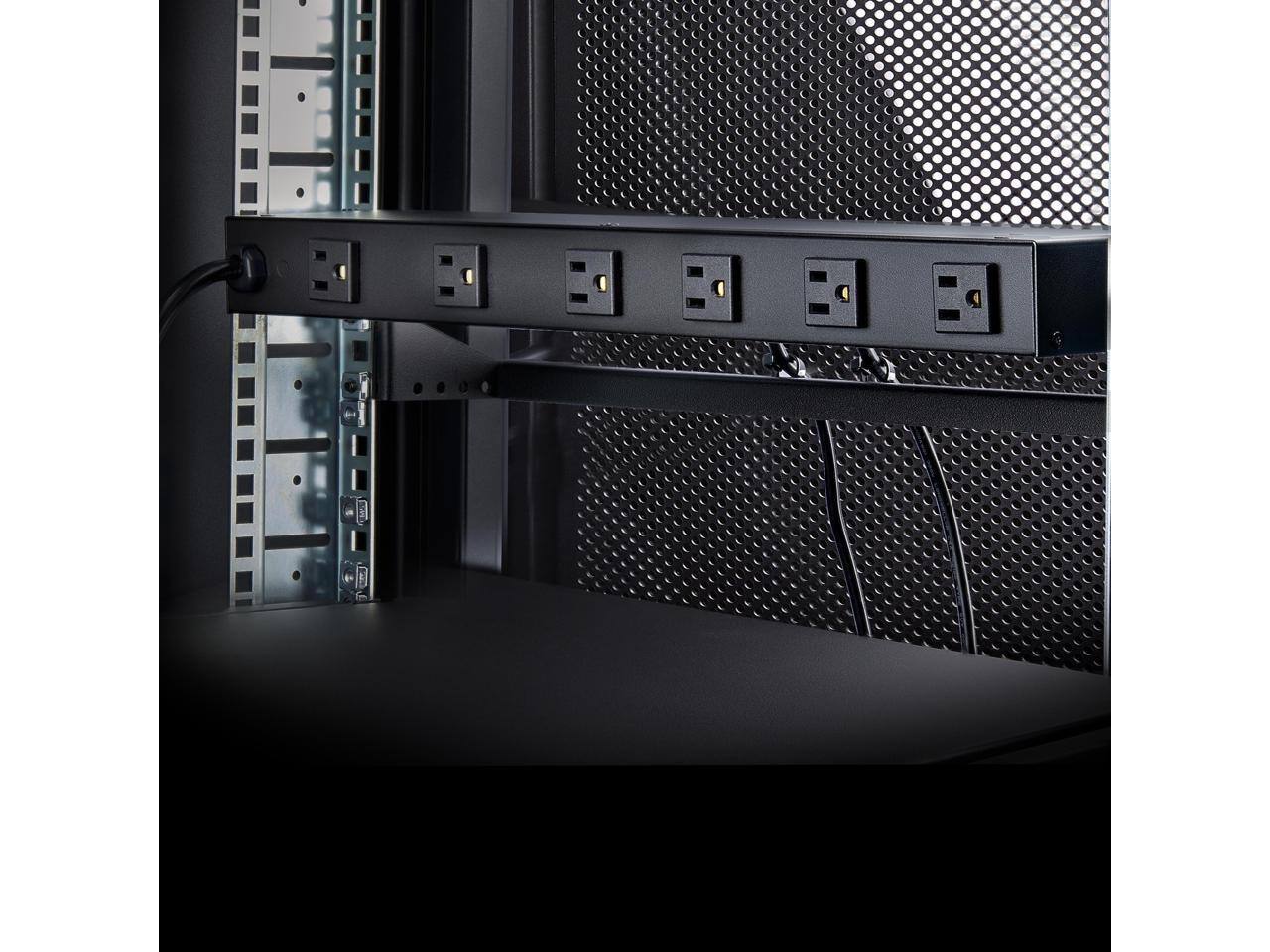 Alt View 5. Startech - StarTech 8-Outlet 1U Rack Mount PDU w/Surge Protector, 125V/15A, 8ft Cord, TAA - 8NM8-RACK-MOUNT-PDU - Black.