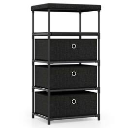 Kadyn - 3-Drawer Fabric Storage Tower - Wood Top + Sturdy Metal Frame, Compact Dresser for Space-Saving Storage - Black