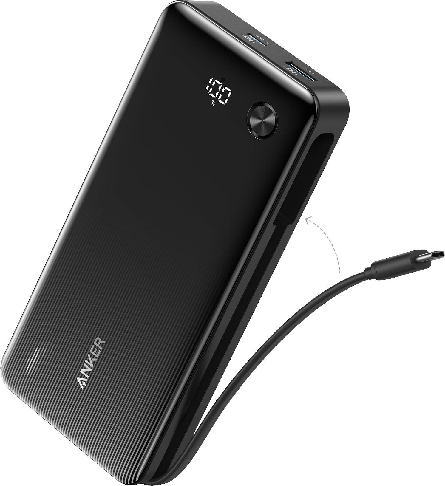 Angle. Anker - Zolo Power Bank (20K, 87W, Built-In USB-C Cable) - Black.