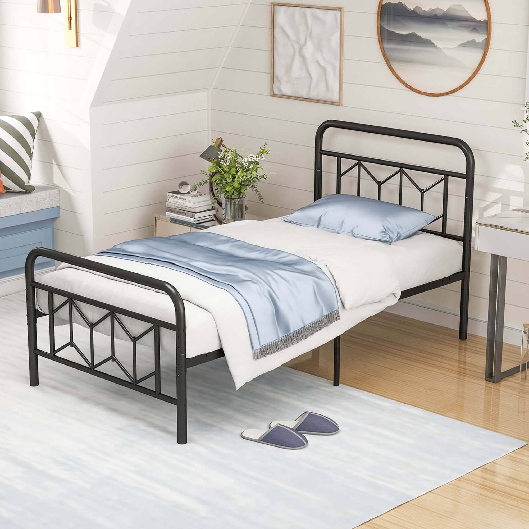 Alt View 1. Costway - Twin Size Bed Frame Mattress Foundation with Headboard 12.5" Under-bed Storage - Black.