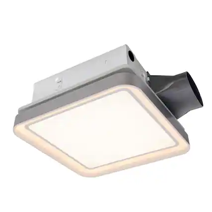 Front. Akicon - DC Bathroom Exhaust Fan Light, 50 80 100 CFM, 15 Watt Dimmable 3CCT LED Light with 2 Color Night Light, Square, Silver - Silver.