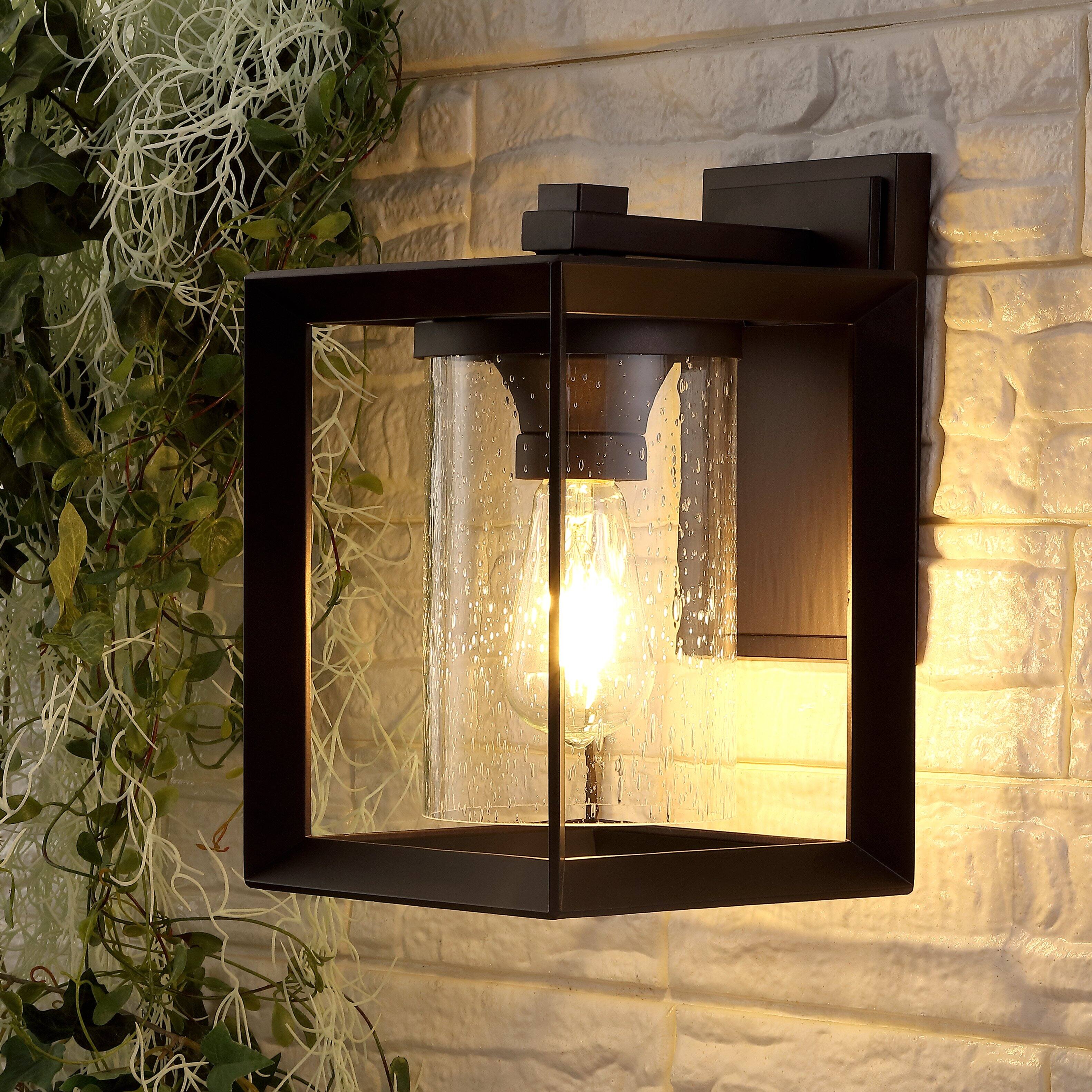 Alt View 1. Jonathan Y - Vaughn 7.25" 1-Light Iron/Glass Modern Rustic Cube LED Outdoor Sconce, Oil Rubbed Bronze (Set of 2) - Oil Rubbed Bronze.