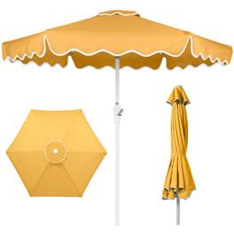 Best Choice Products - 7.5ft Patio Market Umbrella with Wavy Trim, Fade-Resistant, Crank & Tilt, Wind Vent - Marigold