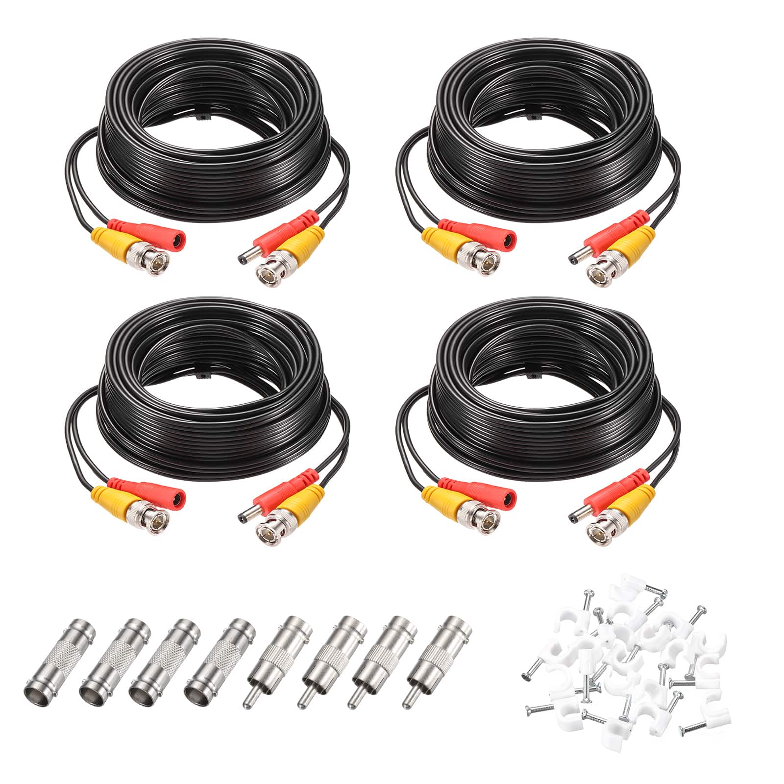 Unique Bargains - BNC Video Power Cable, 4 Sets, All-in-One CCTV Camera Extension Cord - Black