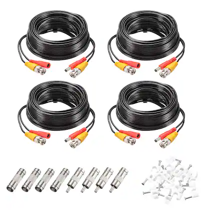 Front. Unique Bargains - BNC Video Power Cable, 4 Sets, All-in-One CCTV Camera Extension Cord - Black.