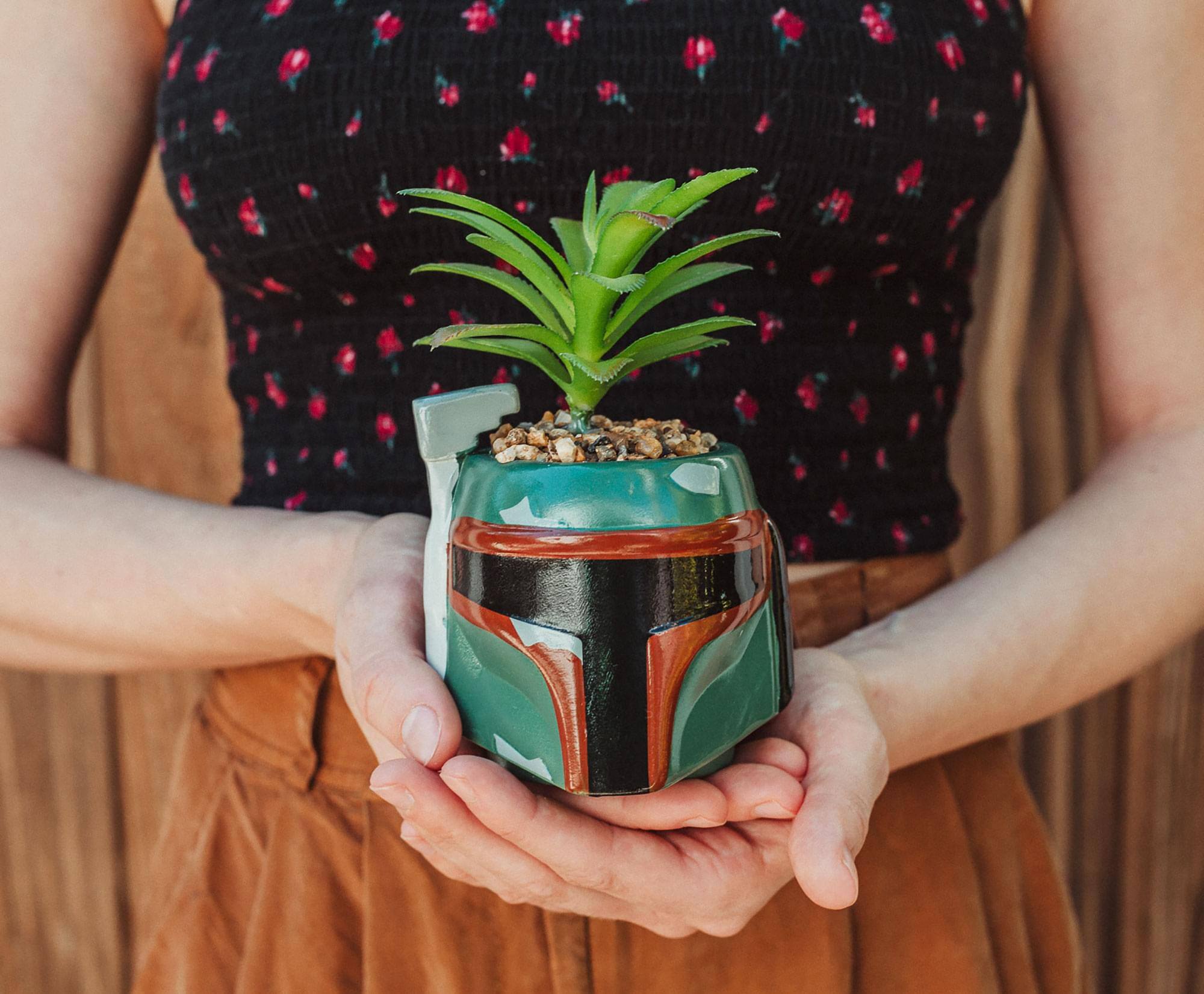 Alt View 10. Silver Buffalo - Star Wars Boba Fett Helmet 3-Inch Ceramic Mini Planter With Artificial Succulent - Green.