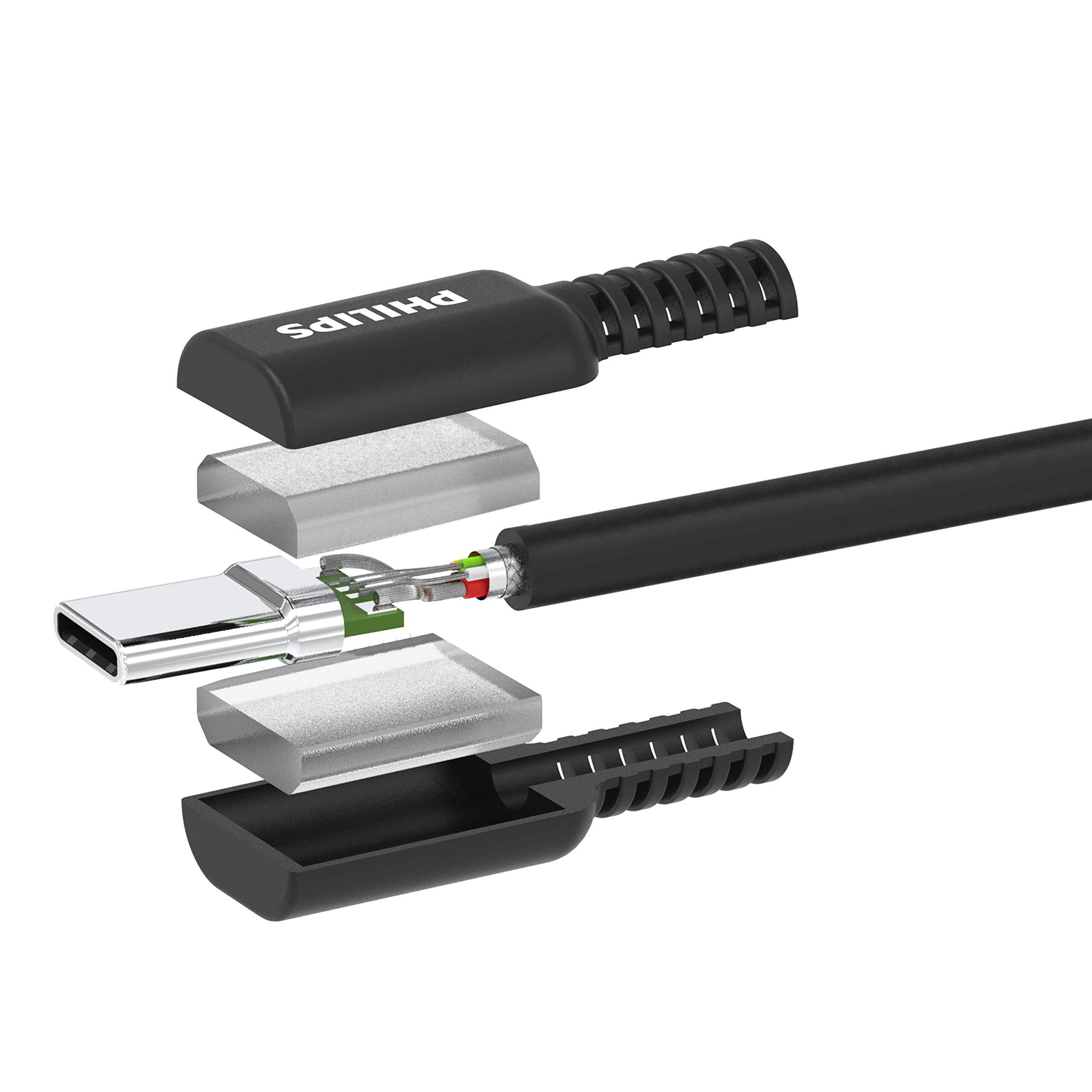 Alt View 1. Philips - Philips 6' Cable, USB-A to USB-C 15W Charge - Black: Connection Male-To-Male.