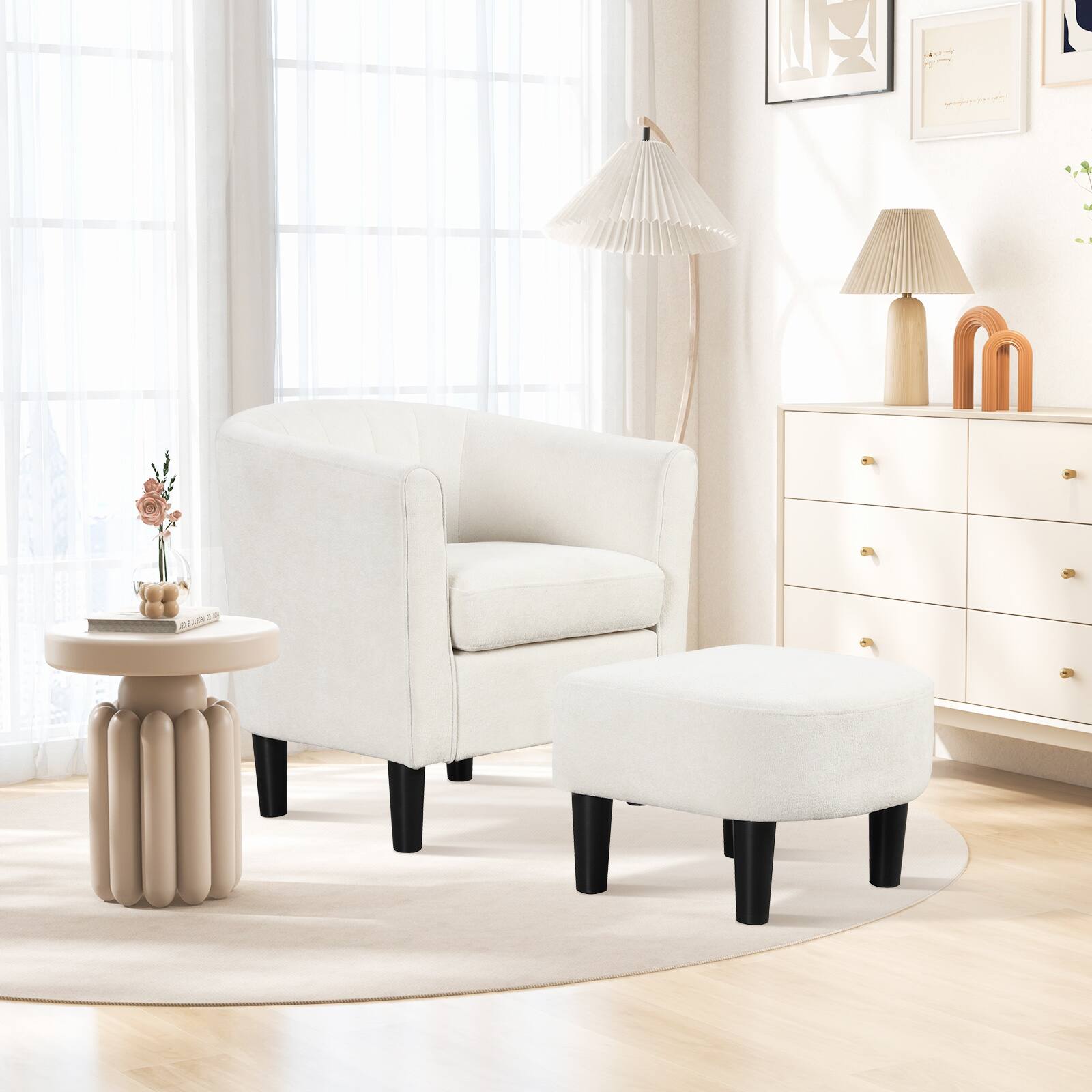 Alt View 1. Ecooso - Upholstered Teddy Velvet Club Barrel Chair with Ottoman and Footrest for Comfort - Beige.