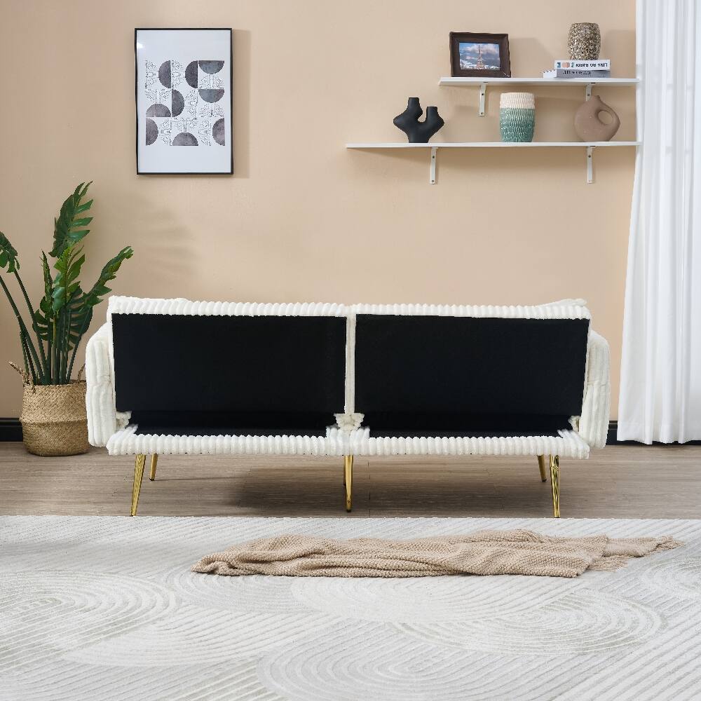 Alt View 1. Loheer - Loheer 79 Inch Corduroy Sofa Bed Foldable Double Sleeper Sofa with Adjustable Armrests for Small Spaces - White.