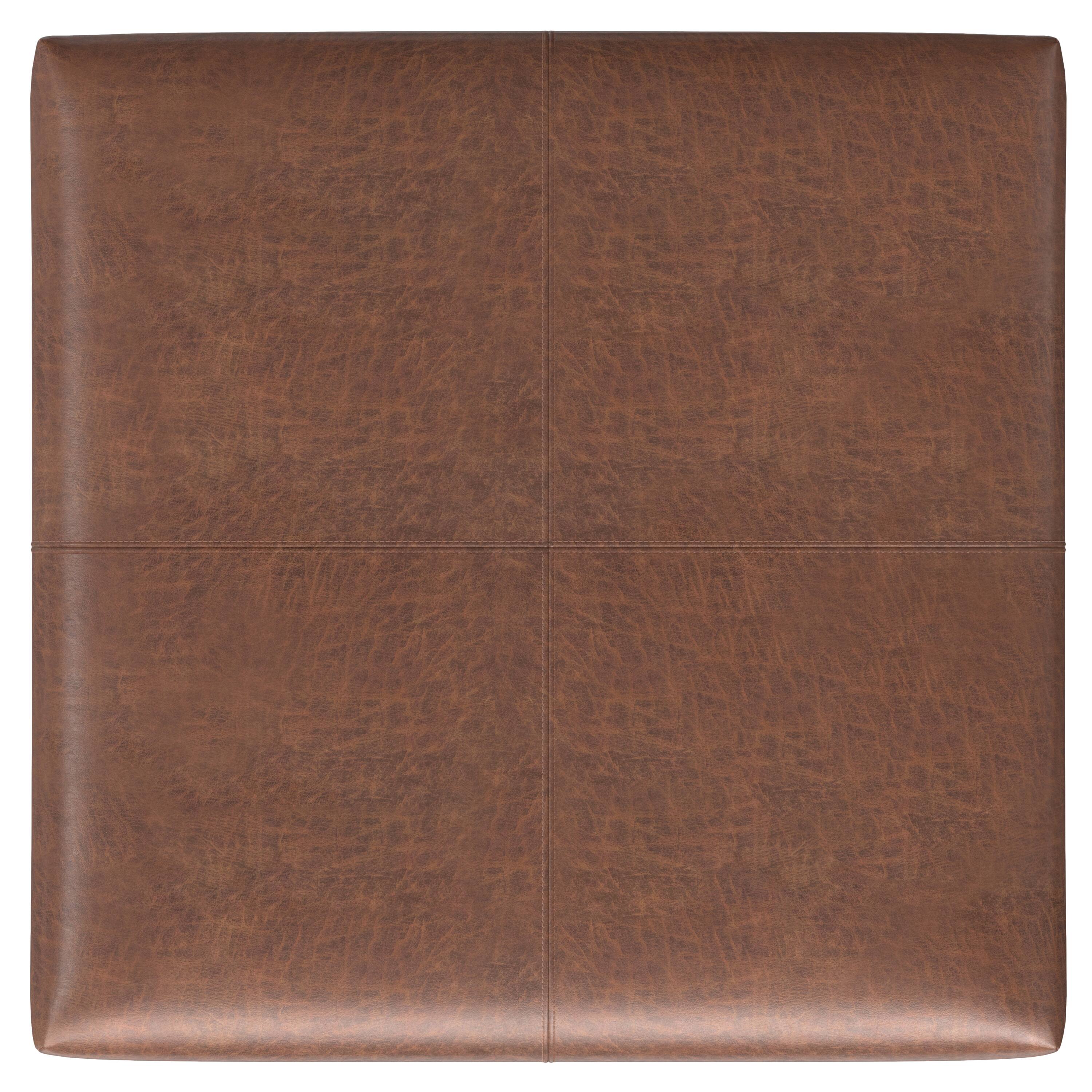 Alt View 1. Simpli Home - Gabbie 36 inch Wide Square Coffee Table Storage Ottoman in Distressed Saddle Brown Vegan Leather - Distressed Saddle Brown.