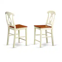 East West Furniture - Kenley Counter Height Stools With Wood Seat In Buttermilk and Cherry Finish - Buttermilk & Cherry