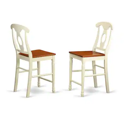 Front. East West Furniture - Kenley Counter Height Stools With Wood Seat In Buttermilk and Cherry Finish - Buttermilk & Cherry.