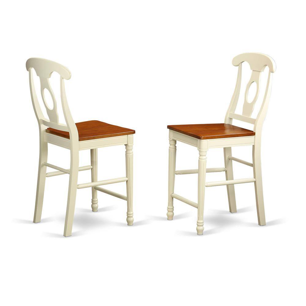 Front. East West Furniture - Kenley Counter Height Stools With Wood Seat In Buttermilk and Cherry Finish - Buttermilk & Cherry.