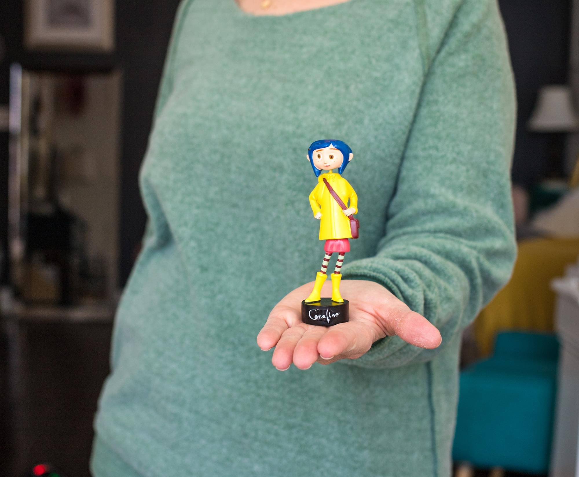 Alt View 10. Surreal Entertainment - Coraline in Rain Coat PVC Bobble Figure | 5 Inches Tall - Yellow.