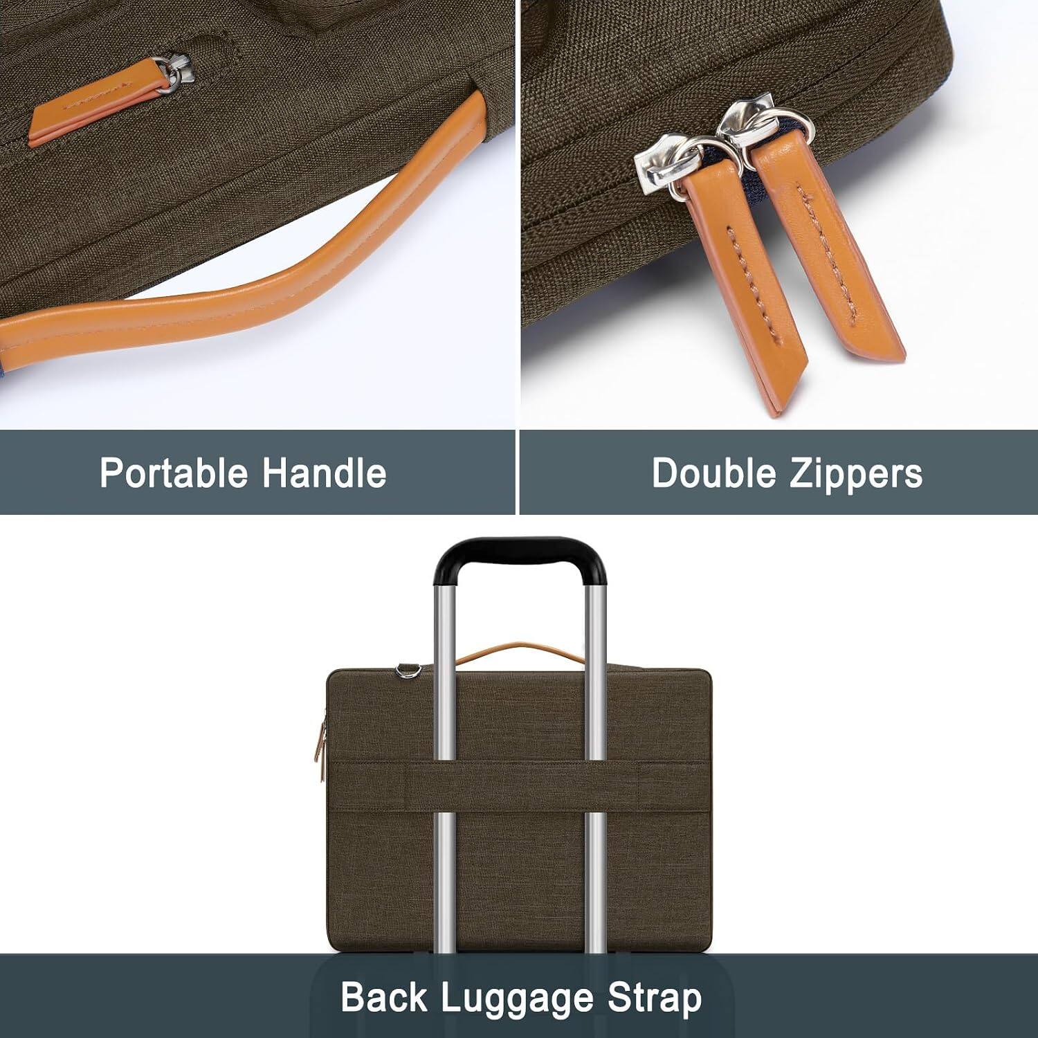 Portable Handle  
Double Zippers  
Back Luggage Strap