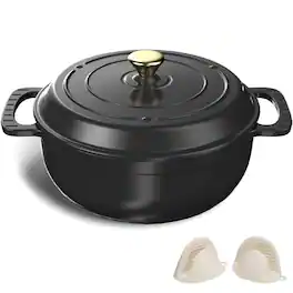Winado - 7.5QT Dutch Oven Enameled Cast Iron Bread Oven w/ Moisture-Lock Lid for Sourdough Baking & Cooking, Oven & Stovetop Safe - Black