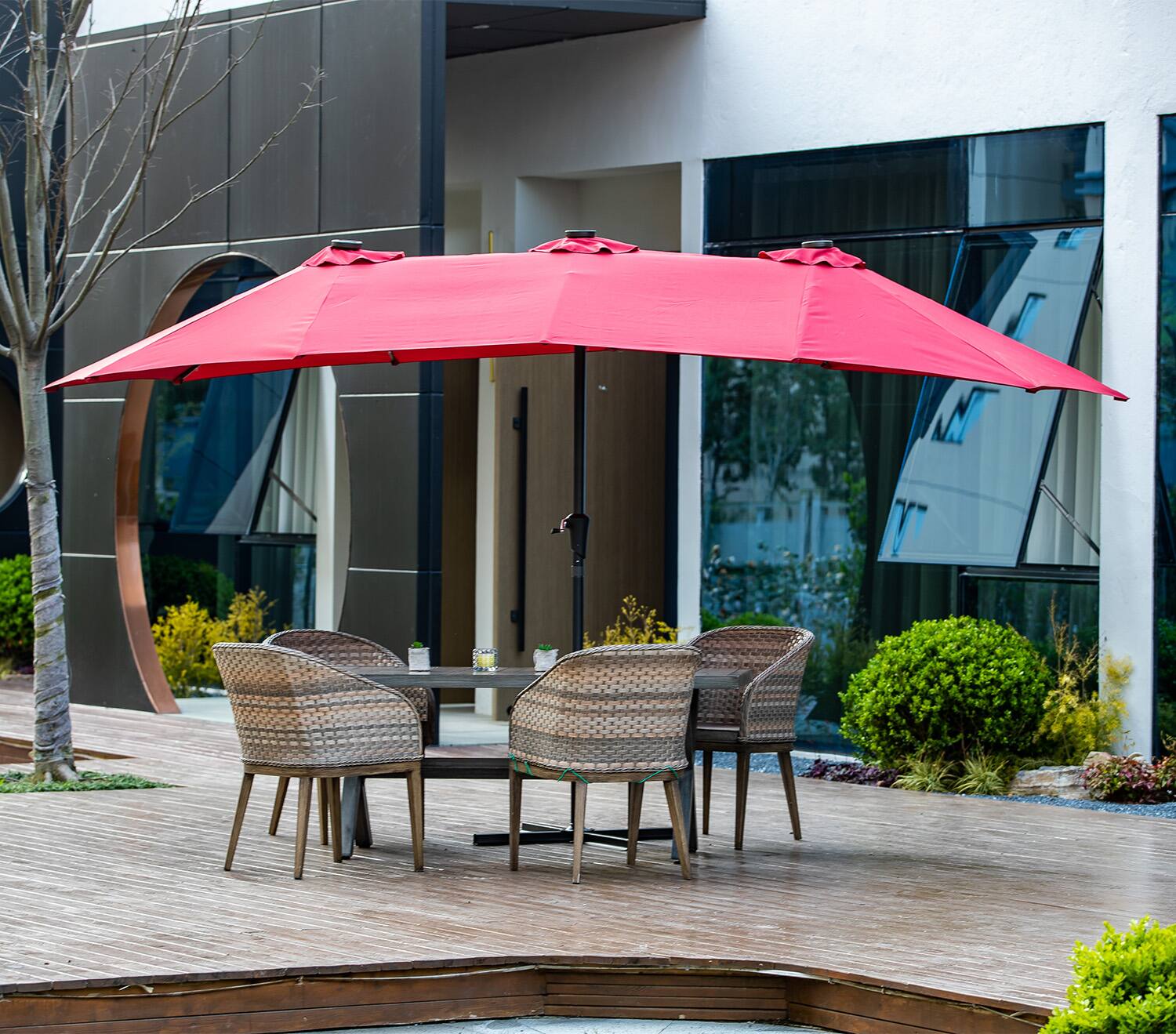 Alt View 1. Ainfox - Ainfox 15ft Large Patio Umbrella With LED Lights - Red.