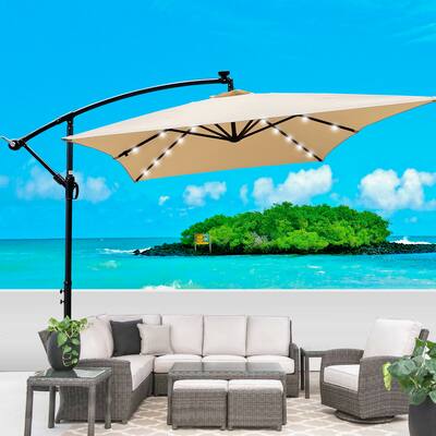 lighted patio umbrella rectangular TheLAShop 10ft with Solar Lights which is stored in a removable battery 10 x 6.5t Rectangular Patio