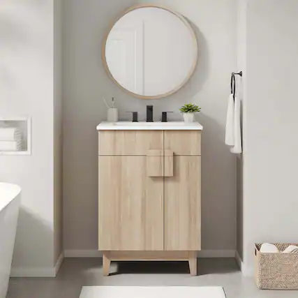 Front. Modway - Miles Bathroom Cabinet Basin Not Included by Modway - Oak.