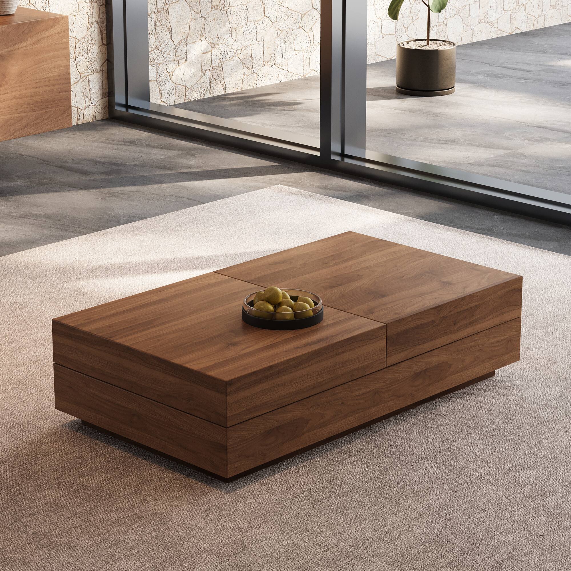 luck idea - 47.2" Extendable Coffee Table With Hidden Storage - Walnut color