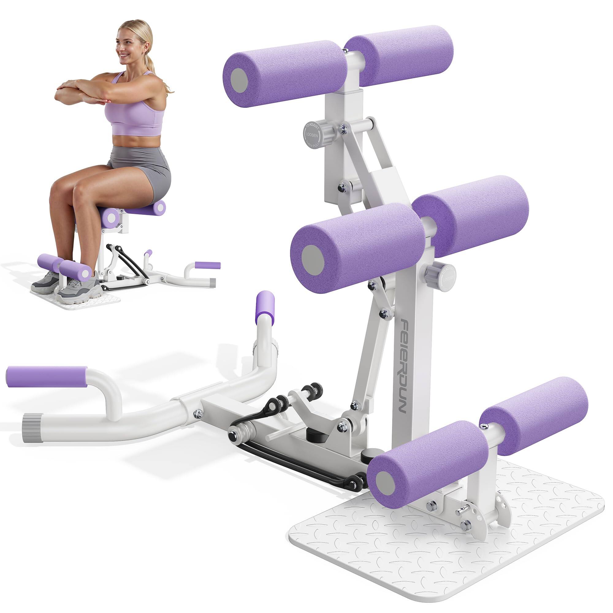 Front. FEIERDUN - Adjustable Deep Squat Machine - 7 Level Resistance Glute & Leg Trainer for Home - purple.