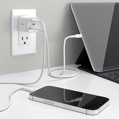 Alt View 7. Staples TECH - Staples TECH GaN USB-A/USB-C Wall Charger with Cable, 65W, White (ST62326) - White.