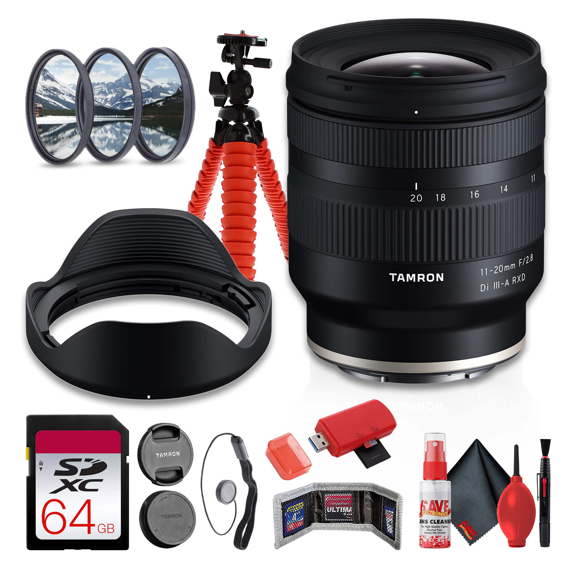 I 20 18 16 14 N TAMRON F/2.8 11-20mm A-W RXD Di III u O0 My M a SD XC 64 GB TAMRON TAMBON ULTIMA - SAVE ELECTRONICT Ins CLEANE