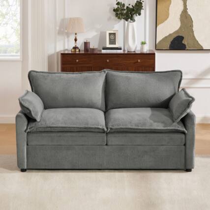 Front. LUCKY ONE - 67.7" Modern Loveseat Sofa Plush Upholstered w/ Double-Layer Cushion Side Pockets - Grey.