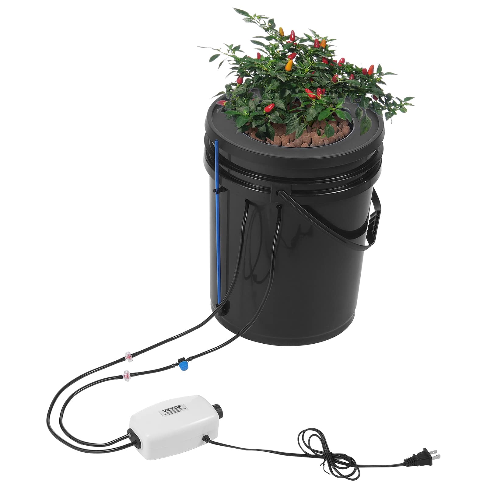 VEVOR - DWC Hydroponics Grow System, Hydroponic Growing System with Top Drip Kit, 5-Gallon Deep Water Culture with Air Pump - Black