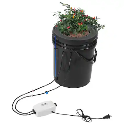Front. VEVOR - DWC Hydroponics Grow System, Hydroponic Growing System with Top Drip Kit, 5-Gallon Deep Water Culture with Air Pump - Black.