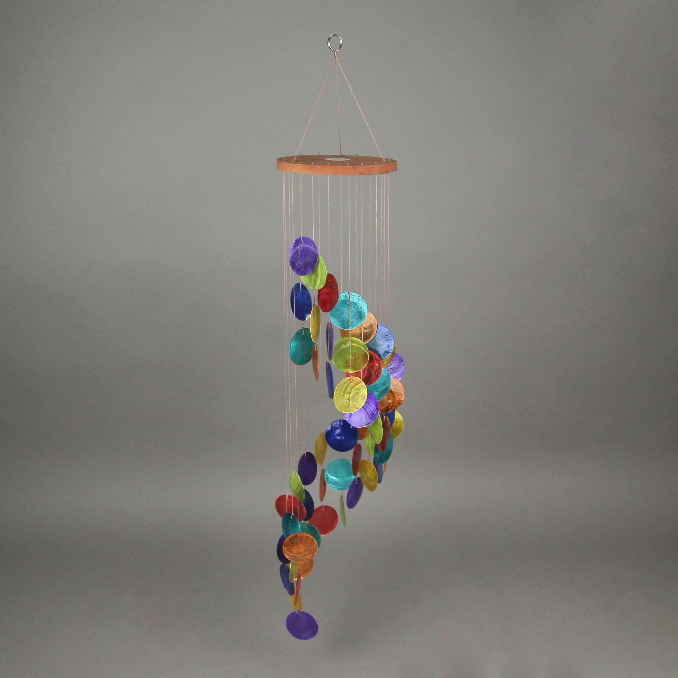 Alt View 3. J.D. Yeatts - Dyed Capiz Shell 26 Inch Long Spiral Wind Chime Rainbow Colors Garden Patio Outdoor Décor - Multicolored.