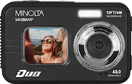 Minolta - Duo MN50WP 48.0 Megapixel Waterproof 5K Video Digital Camera with Dual LCD - Black
