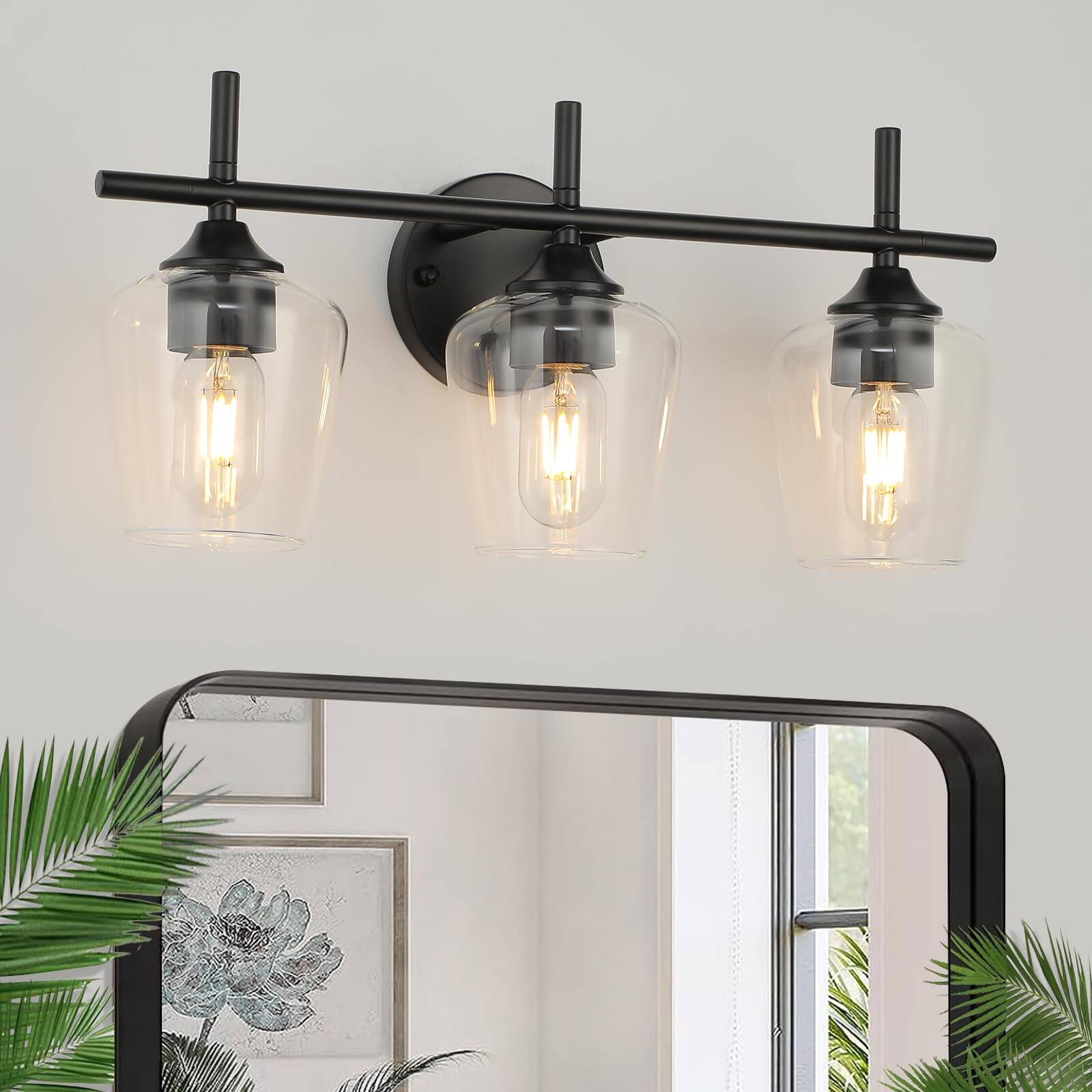 Dazzling Pops - Bathroom Vanity Light Fixtures Lights Over Mirror Modern Lighting With Clear Glass Shade Wall Lamp For Bedr - Black 3 - Light