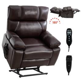 LUCKY ONE - Leatheraire Dual Motor Power Lift Recliner Chair with Massage, Heat and Hidden Cup Holders - Brown