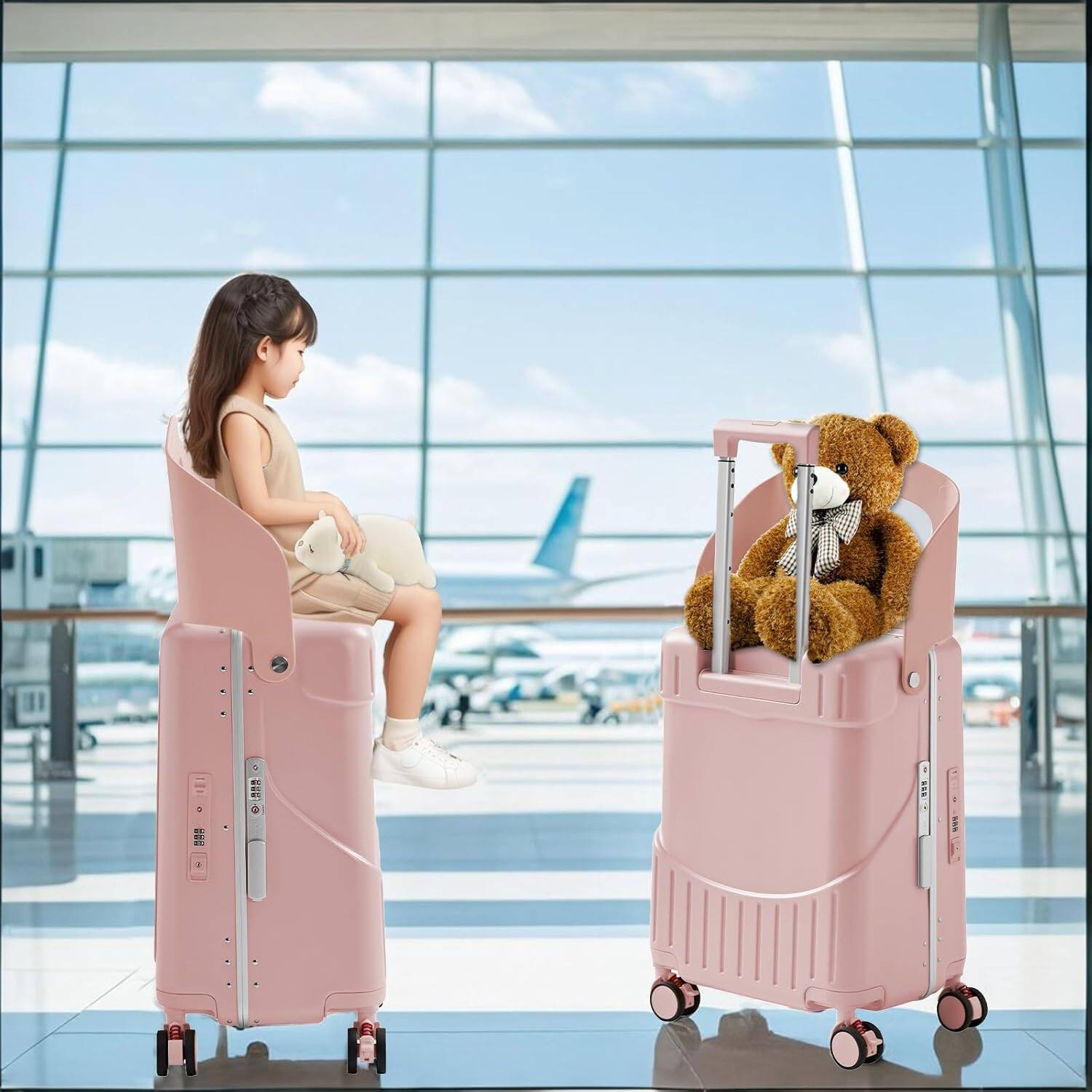 Alt View 1. Circus Cirle - 20" Ride-on Luggage with Seat，Front Opening Carry-On Hardshell Ride On Suitcase - Pink.