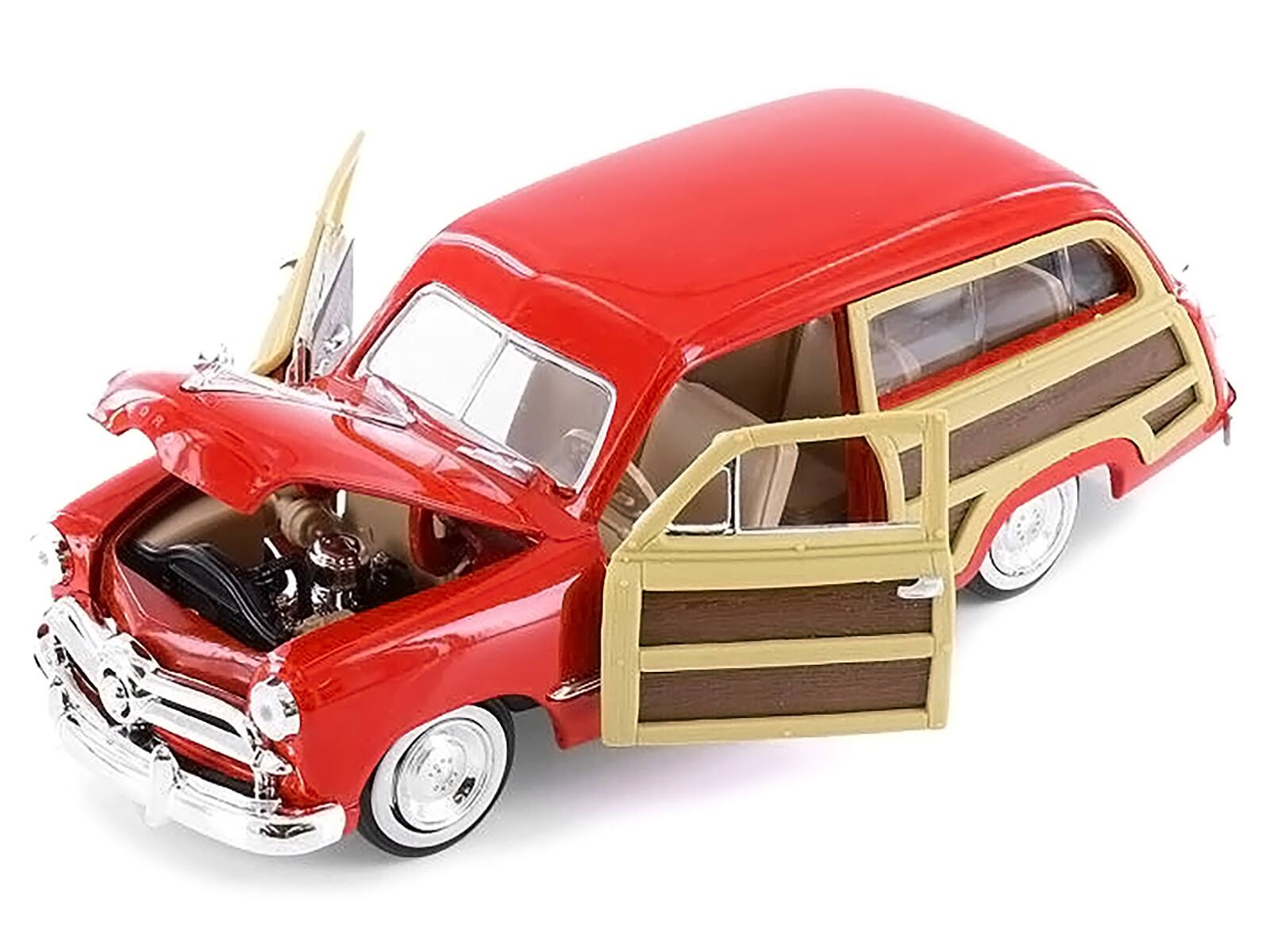 Alt View 2. Motormax - 1949 Ford Woody Wagon Red 1/24 Diecast Model Car by Motormax.