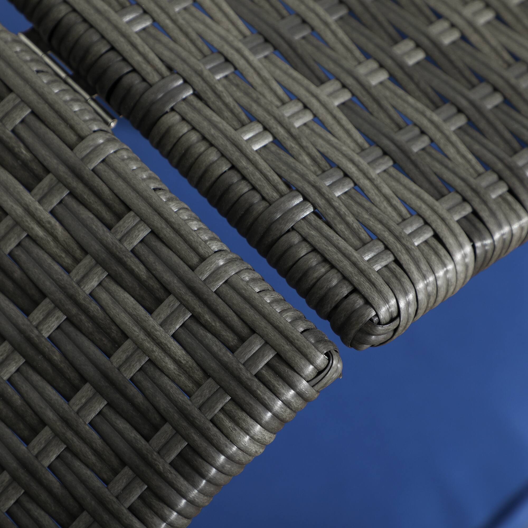 Alt View 5. Pawhut - Wicker Dog House Outdoor, Canopy, Rattan Bed, Water-resistant Cushion, 66 lbs, 19.75", Gray Wicker, Dark Blue Cushion - Blue.