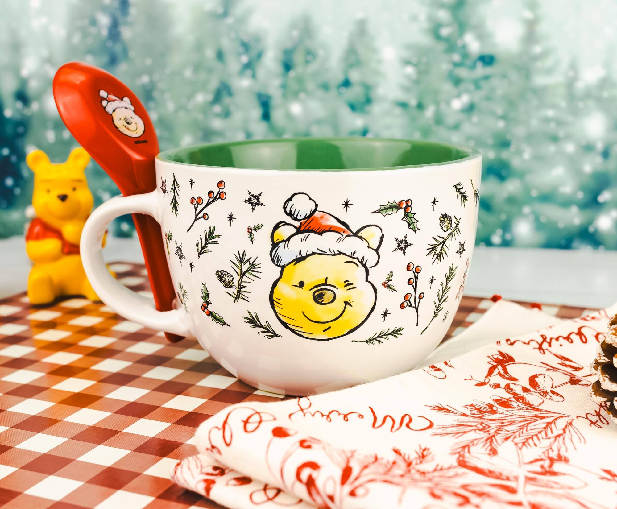 Alt View 2. Disney - Disney Winnie the Pooh Holly Ceramic Soup Mug With Spoon | Holds 24 Ounces - White.