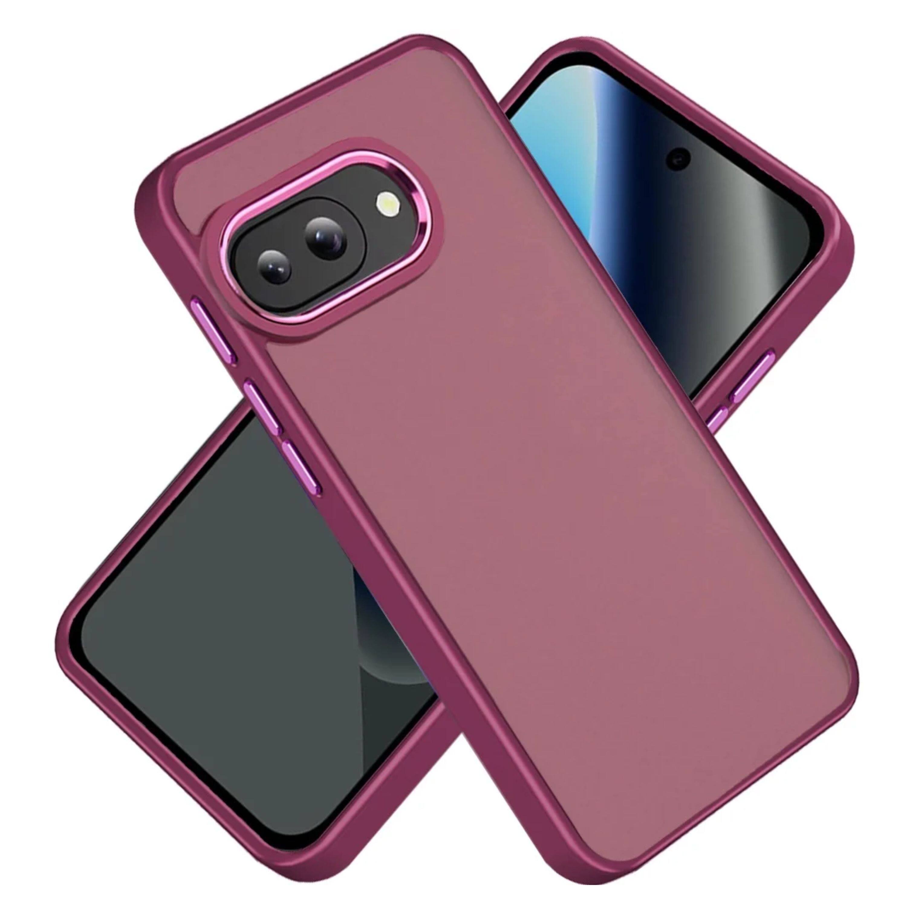 Angle. Kitcheniva - Metallic Buttons Raised Edges Phone Case With Tempered Glass For Google Pixel 10a Burgundy - Burgundy.