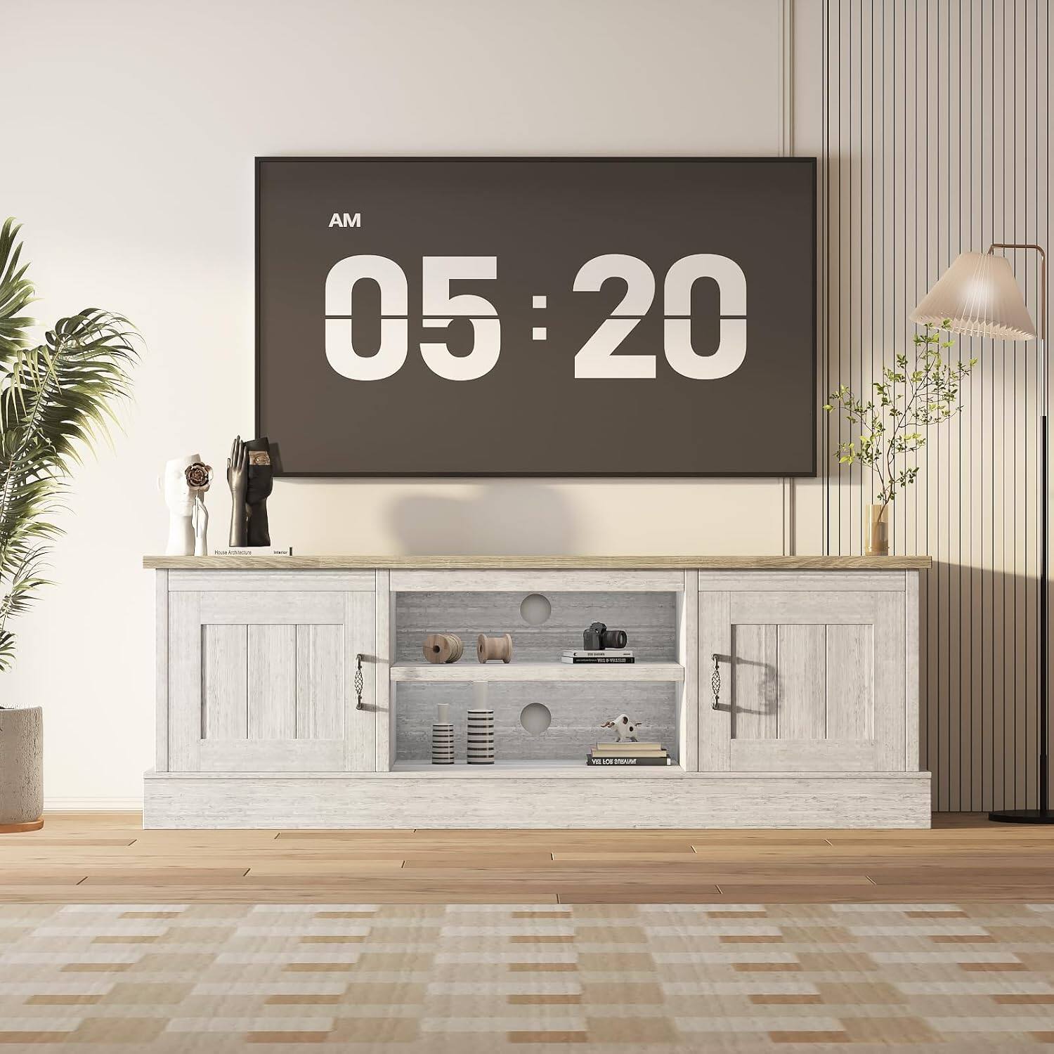 Front. Babevy - Farmhouse TV Stand with Storage, Rustic Media Console Entertainment Center, Dark Gray - Gray.