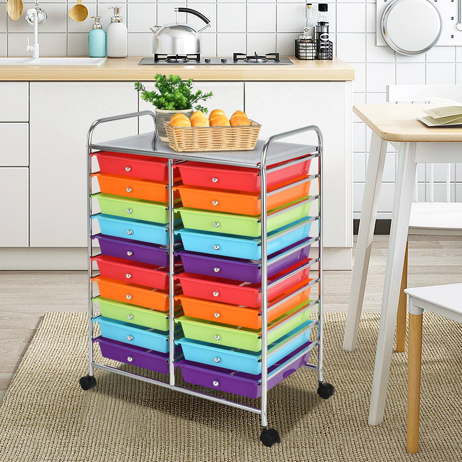 Alt View 9. Costway - 20 Drawers Rolling Cart Storage Scrapbook Paper Studio Organizer - Multicolor.