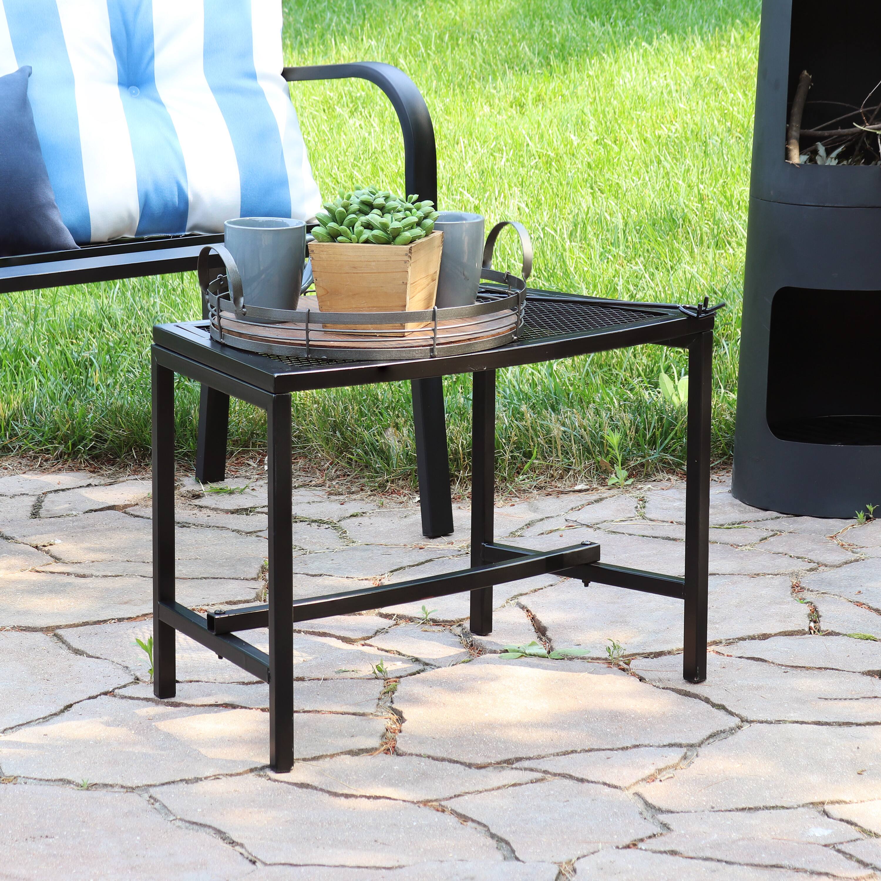 Alt View 4. Sunnydaze - Mesh Metal Patio Curved Fire Pit Bench - Set of 4 - Black.