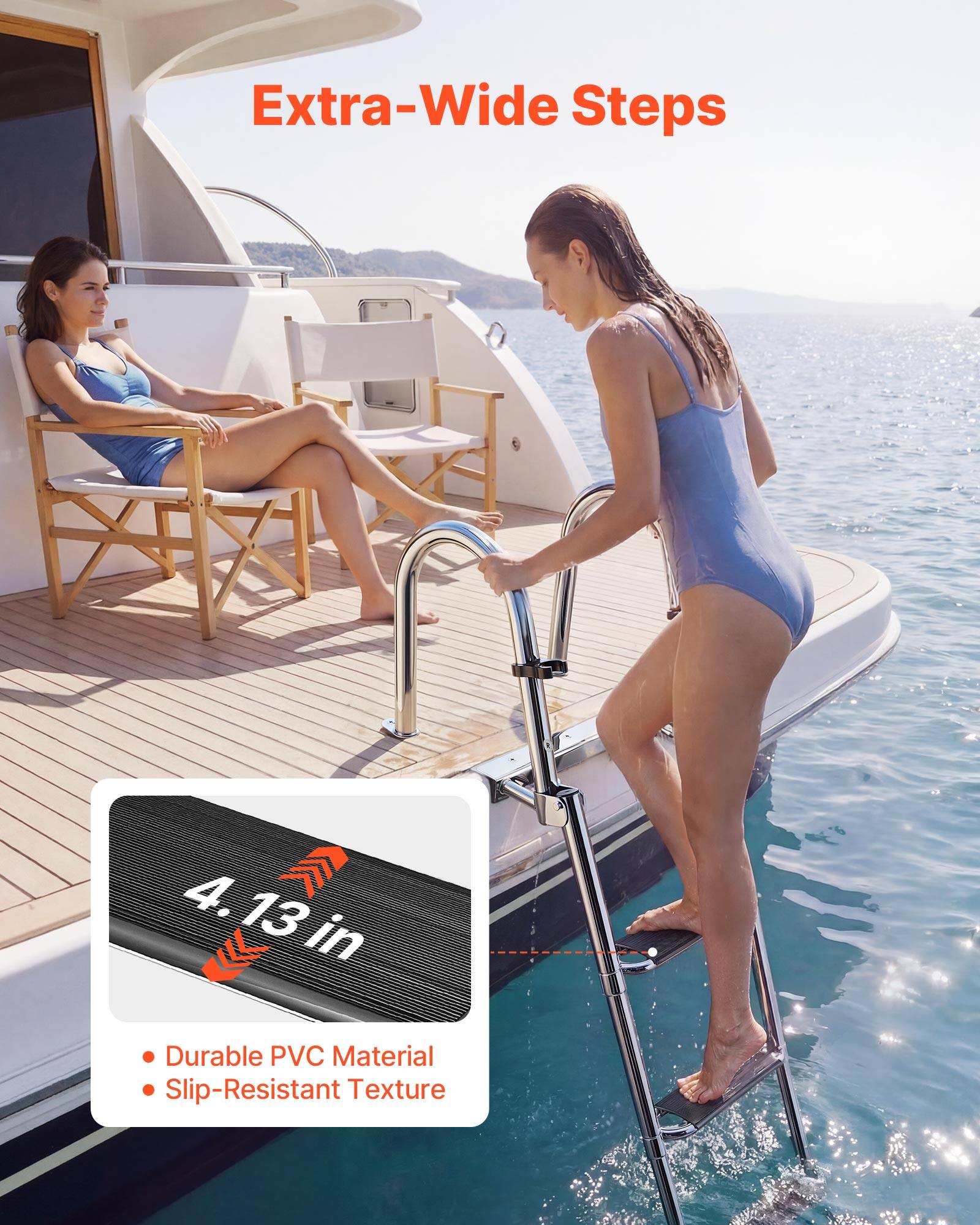 Extra-Wide Steps

4.13 in

- Durable PVC Material
- Slip-Resistant Texture