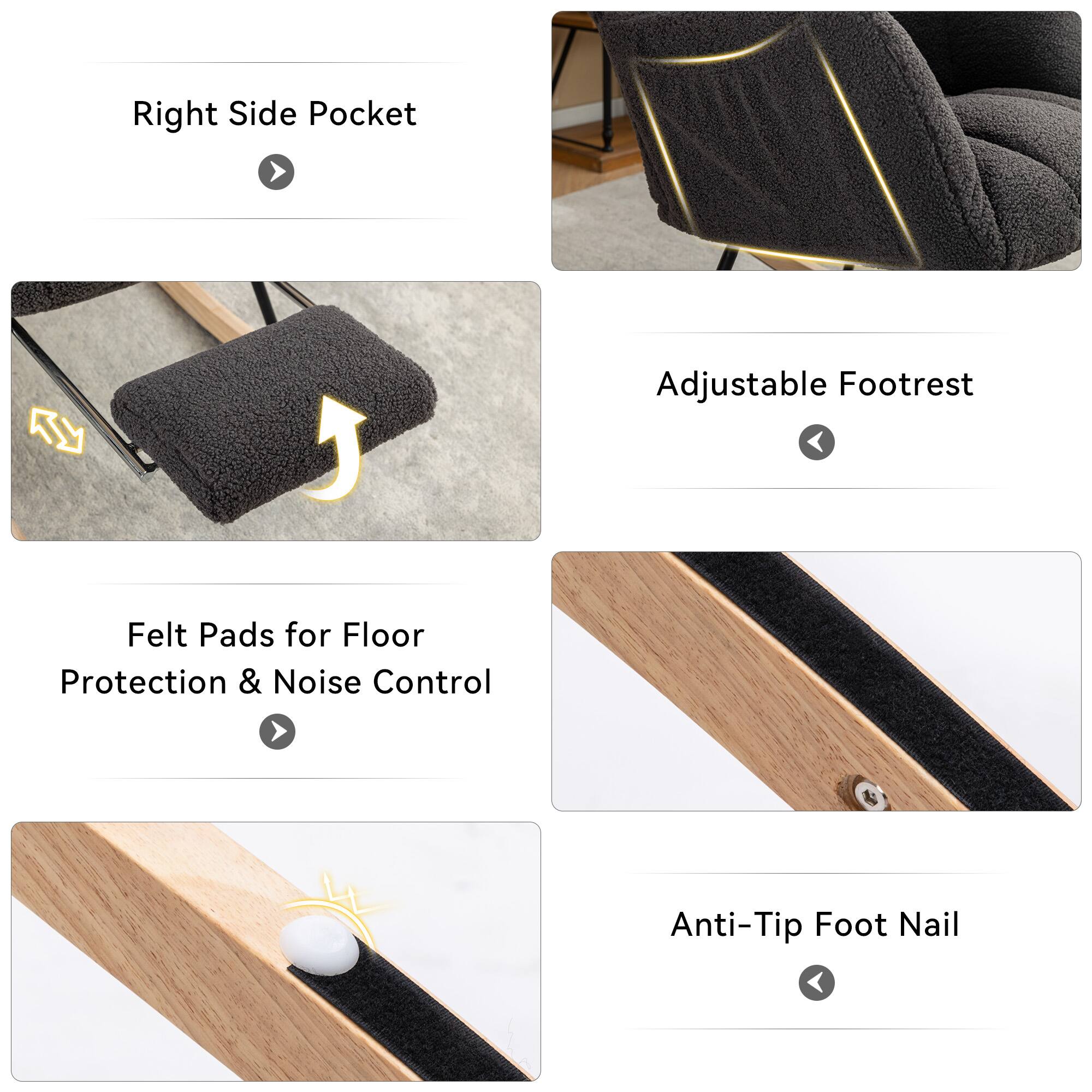 - Right Side Pocket
- Adjustable Footrest
- Felt Pads for Floor Protection & Noise Control
- Anti-Tip Foot Nail