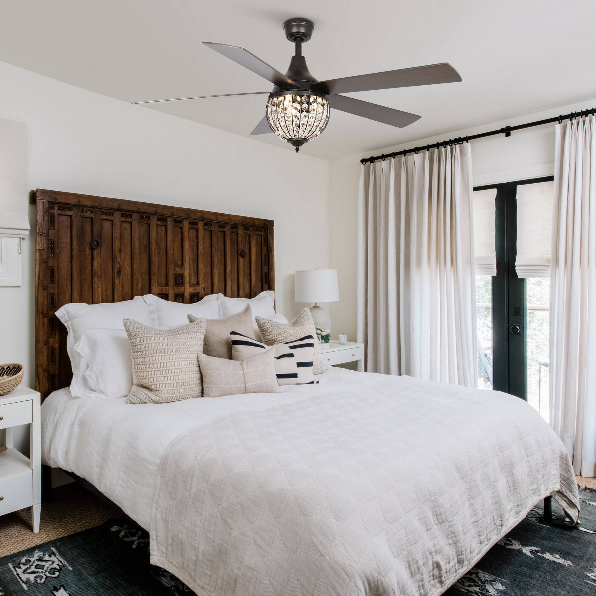 Alt View 1. Parrot Uncle - 52" Farmhouse 5-Blade Crystal Ceiling Fan with Remote Control - Bronze.