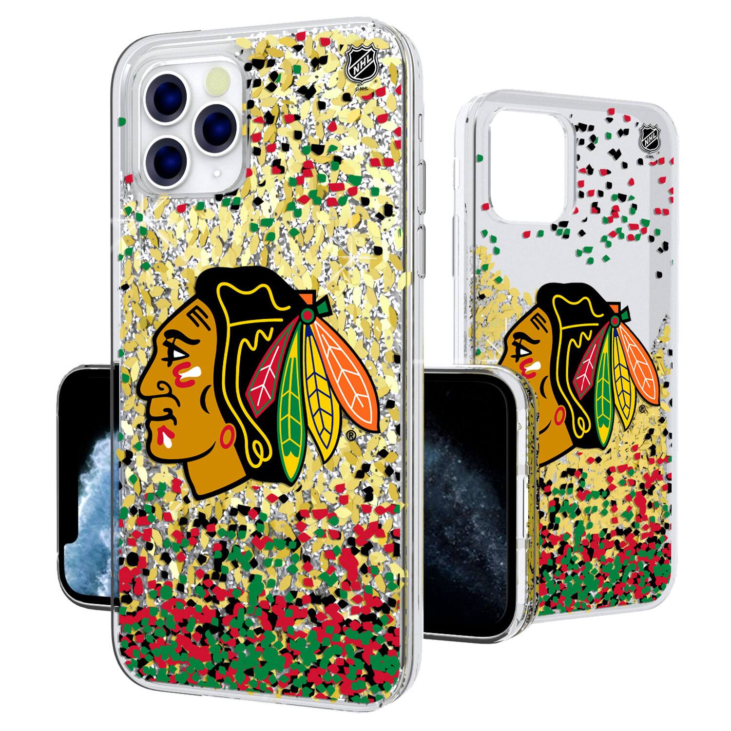 Alt View 1. Keyscaper - Chicago Blackhawks iPhone Confetti Glitter Case - 13 Pro Max - Multicolor.